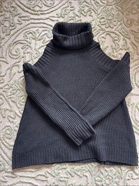 J.O.A. Black Cold-Shoulder Turtleneck Sweater